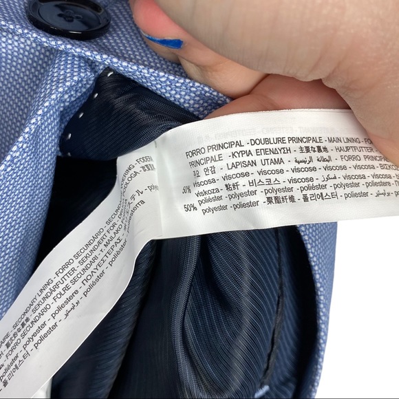ZARA Cool Comfort Wool Blend Textured Woven Lined Preppy Suit Blazer Light Blue - Picture 13 of 16